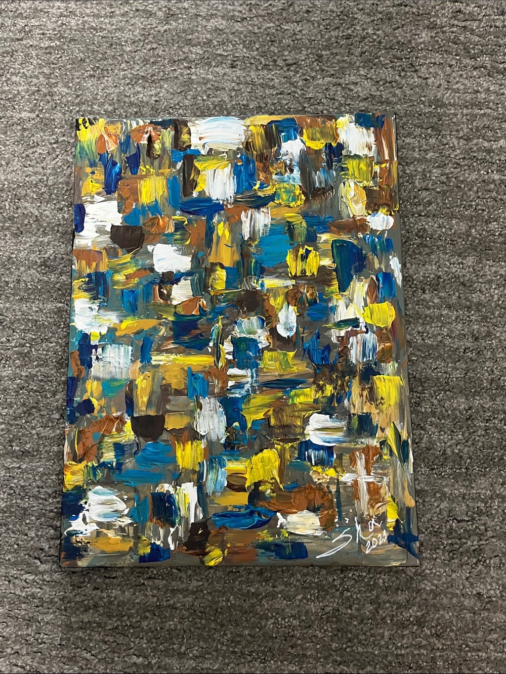 Abstract Textured Canvas Wall Art 11.5”x 15.5” in Blue, Yellow, White, Brown